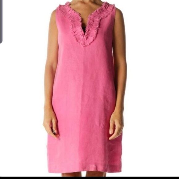 kate spade Dresses & Skirts - Kate Spade pink sleeveless ruffle neck linen dress sz XS
